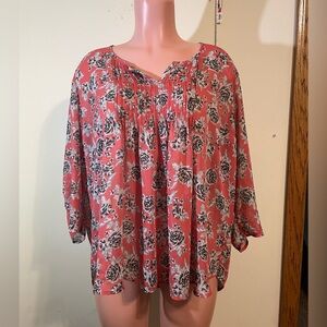Torrid Women’s Sheer Blouse size 2 18/20 2X peach/orange gray floral with lining